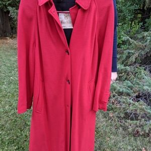 Vintage Red Wool Coat, Finchley, Raglan Sleeves, calf length, made in England